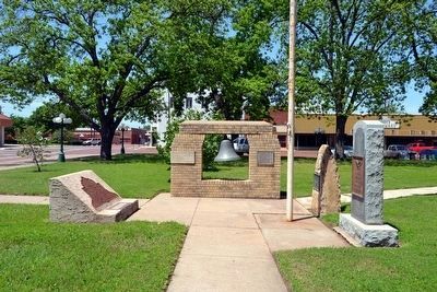 Original County Court House Marker,<br>Western Cattle Trail Marker,<br>and 36th Division Memorial image. Click for full size.