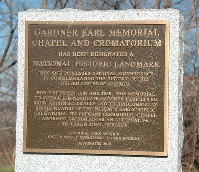 Gardner Earl Memorial Chapel & Crematorium Marker. Click for full size. Gardner Earl Memorial Chapel & Crematorium Marker image. Click for full size.