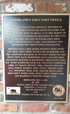 Woodland's First Post Office Marker. Click for full size. Woodland's First Post Office Marker image. Click for full size.