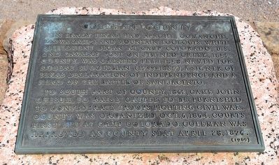 Inscription Plate of Coleman County Marker. Click for full size. Inscription Plate of Coleman County Marker image. Click for full size.
