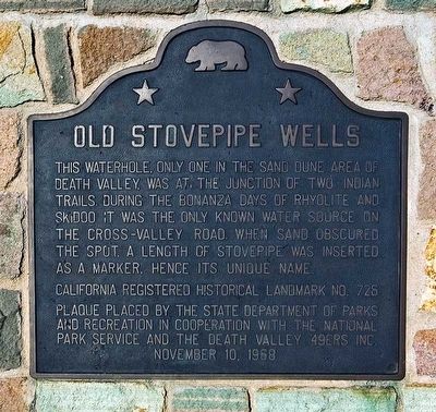 Old Stovepipe Wells Marker. Click for full size. Old Stovepipe Wells Marker image. Click for full size.