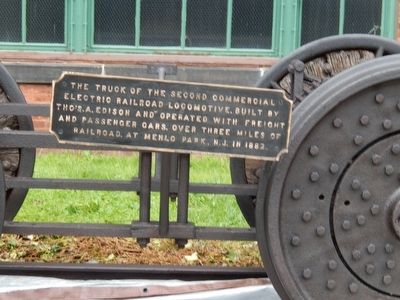 The Truck of the Second Commercial Electric Railroad Locomotive. Marker image. Click for full size.