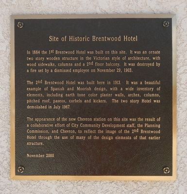 Site of Historic Brentwood Hotel Marker image. Click for full size.