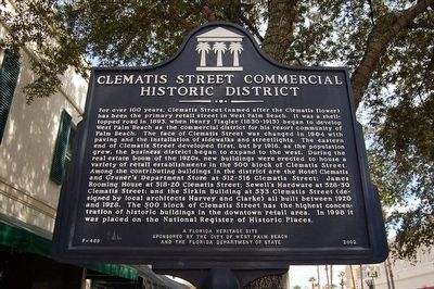 Clematis Street Commercial Historic District Marker. Click for full size. Clematis Street Commercial Historic District Marker image. Click for full size.
