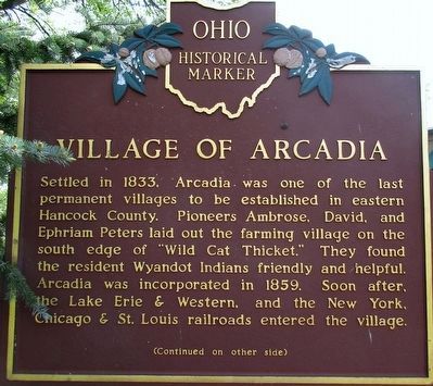 Village of Arcadia Marker. Click for full size. Village of Arcadia Marker image. Click for full size.