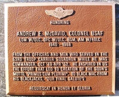 Andrew E. McDavid, Colonel USAF Marker image. Click for full size.