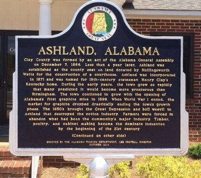 Ashland, Alabama Marker (Side 1) image. Click for full size.