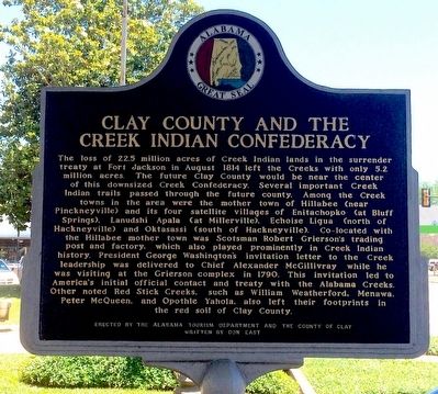 Clay County and the Creek Indian Confederacy Marker image. Click for full size.