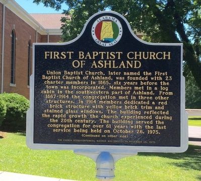 First Baptist Church of Ashland Marker (Side 1) image. Click for full size.