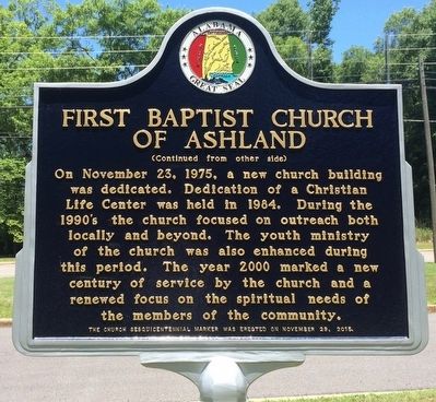 First Baptist Church of Ashland Marker (Side 2) image. Click for full size.