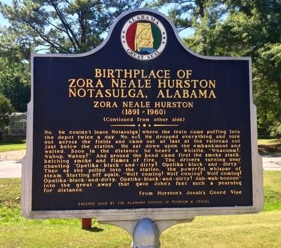 Birthplace of Zora Neale Hurston Marker (Side 2) image. Click for full size.