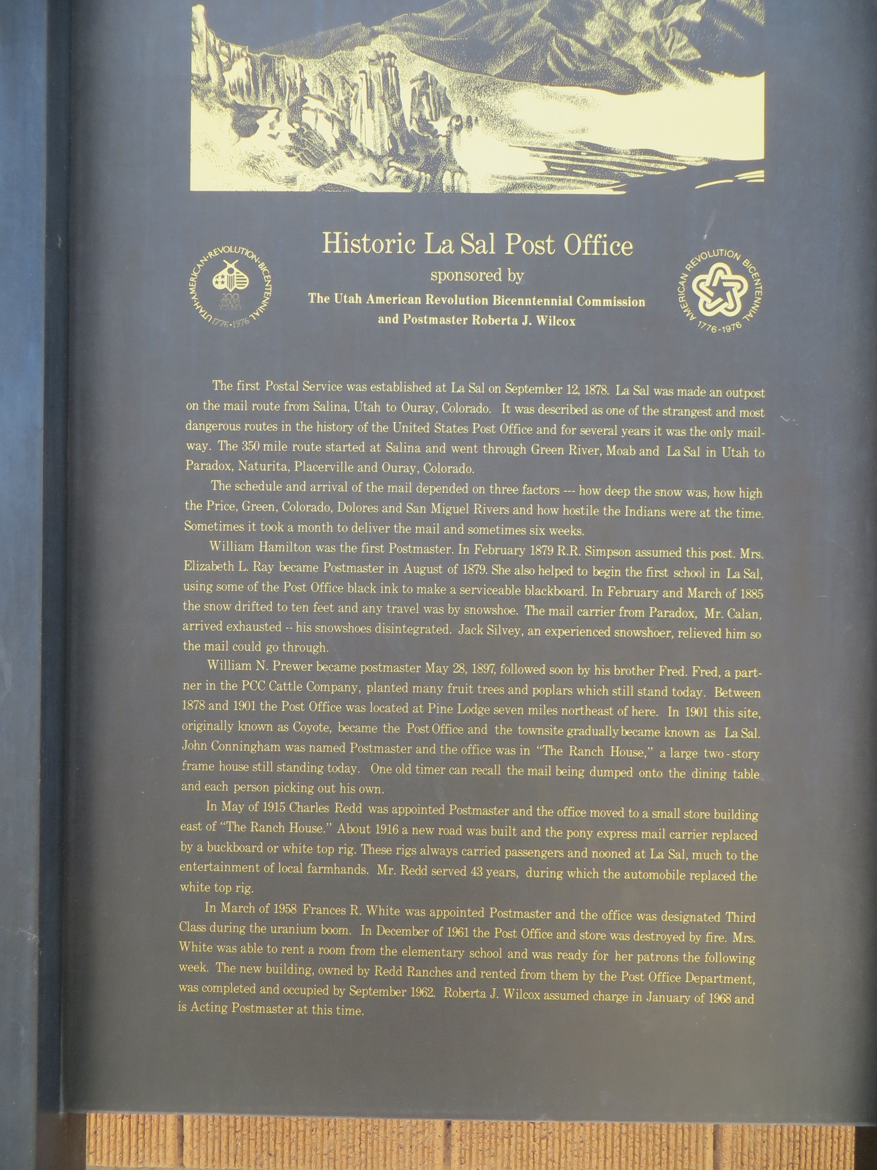 Historic La Sal Post Office Marker