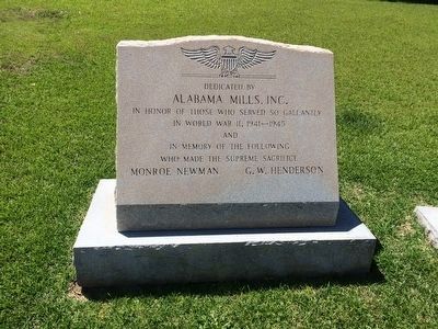Alabama Mills WWII Memorial. Click for full size. Alabama Mills WWII Memorial image. Click for full size.