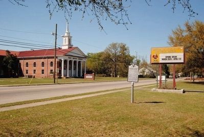 Barnwell County Courthouse Marker<br>Blackville First Baptist Church in Background image. Click for full size.