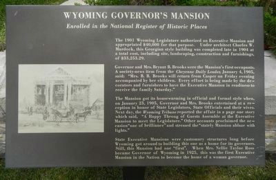Wyoming Governor's Mansion Marker. Click for full size. Wyoming Governor's Mansion Marker image. Click for full size.