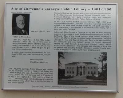Site of Cheyenne's Carnegie Public Library -- 1901-1966 Marker image. Click for full size.
