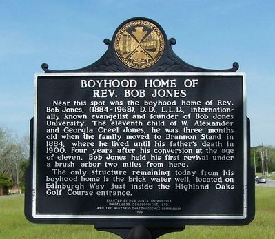 Boyhood Home of Rev, Bob Jones Marker image. Click for full size.