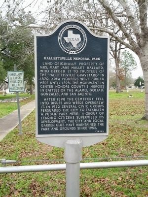 Hallettsville Memorial Park Marker. Click for full size. Hallettsville Memorial Park Marker image. Click for full size.