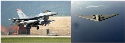 F-16 Fighter & B2 Bomber in Operation Allied Force. image. Click for more information.