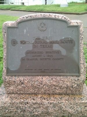 Marker for First U. S. Postal Rural Mail Route in Texas image. Click for full size.