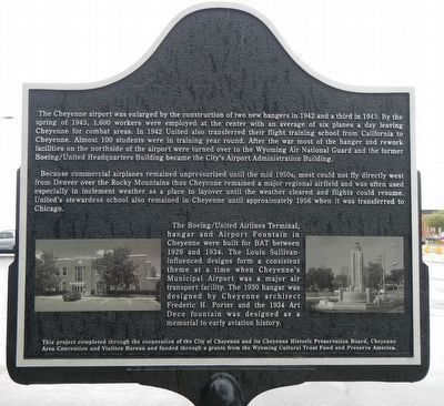 Aviation in Cheyenne (1930-1950s) Marker, reverse. Click for full size. Aviation in Cheyenne (1930-1950s) Marker, reverse image. Click for full size.