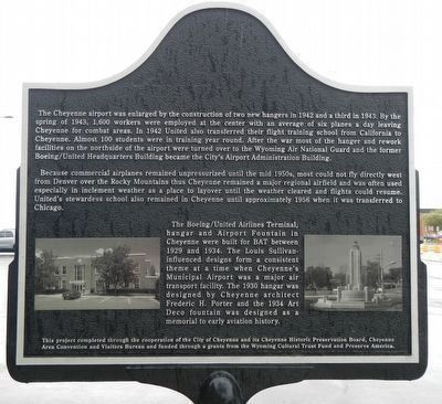 Aviation in Cheyenne (1930-1950s) Marker, reverse image. Click for full size.
