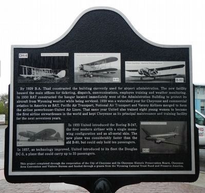 Aviation in Cheyenne (1920-1930s) Marker, reverse image. Click for full size.