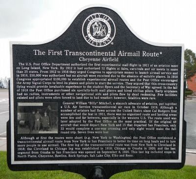 The First Transcontinental Airmail Route Marker image. Click for full size.