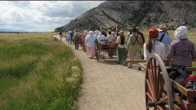 Each summer thousands of youths re-enact the handcart experience. image. Click for full size.