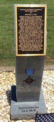 Award of Air Force Cross to Michael E. Fish Marker. Click for full size. Award of Air Force Cross to Michael E. Fish Marker image. Click for full size.