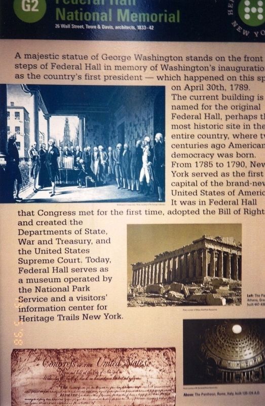 Federal Hall National Monument Marker image. Click for full size.