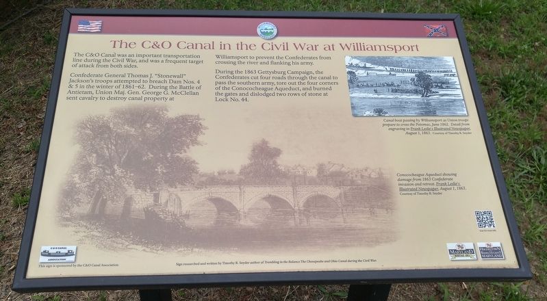 The C&O Canal in the Civil War at Williamsport Marker. Click for full size. The C&O Canal in the Civil War at Williamsport Marker image. Click for full size.