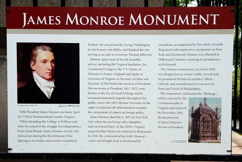 James Monroe Monument Marker. Click for full size. James Monroe Monument Marker image. Click for full size.