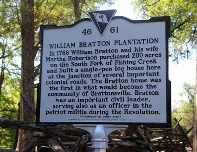 Side 1: William Bratton Plantation Marker image. Click for full size.
