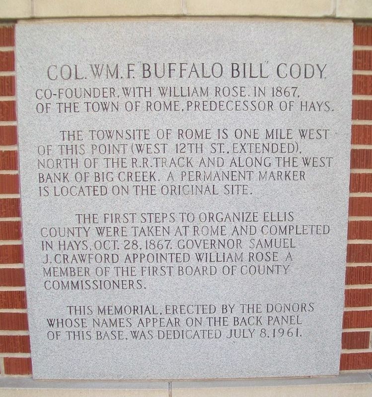 Col. Wm. F. "Buffalo Bill" Cody Marker. Click for full size. Col. Wm. F. "Buffalo Bill" Cody Marker image. Click for full size.