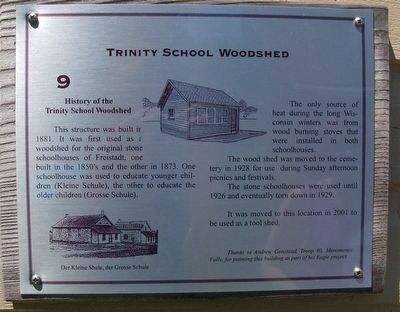 Trinity School Woodshed Marker image. Click for full size.