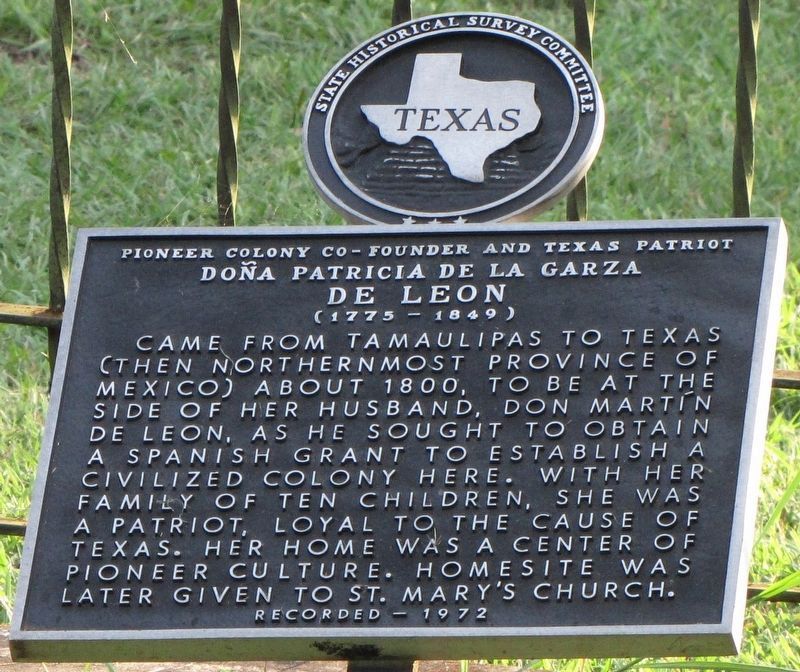 Doña Patricia de la Garza de Leon Texas Historical Marker image. Click for full size.