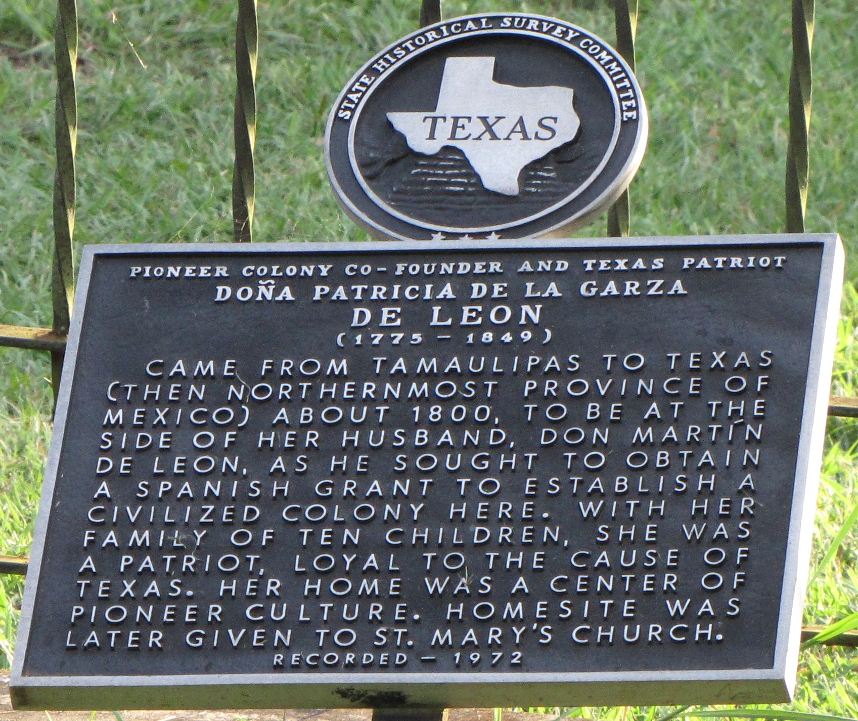 Doña Patricia de la Garza de Leon Texas Historical Marker