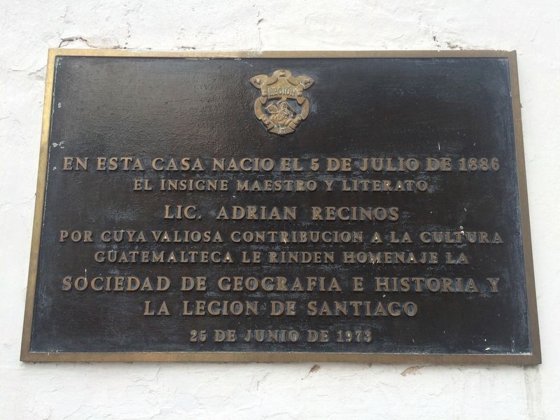 Adrian Recinos Born in this House Marker image. Click for full size.