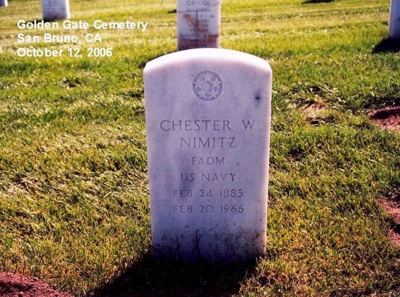 Grave site marker of Fleet Admiral Chester W. Nimitz, USN image. Click for full size.