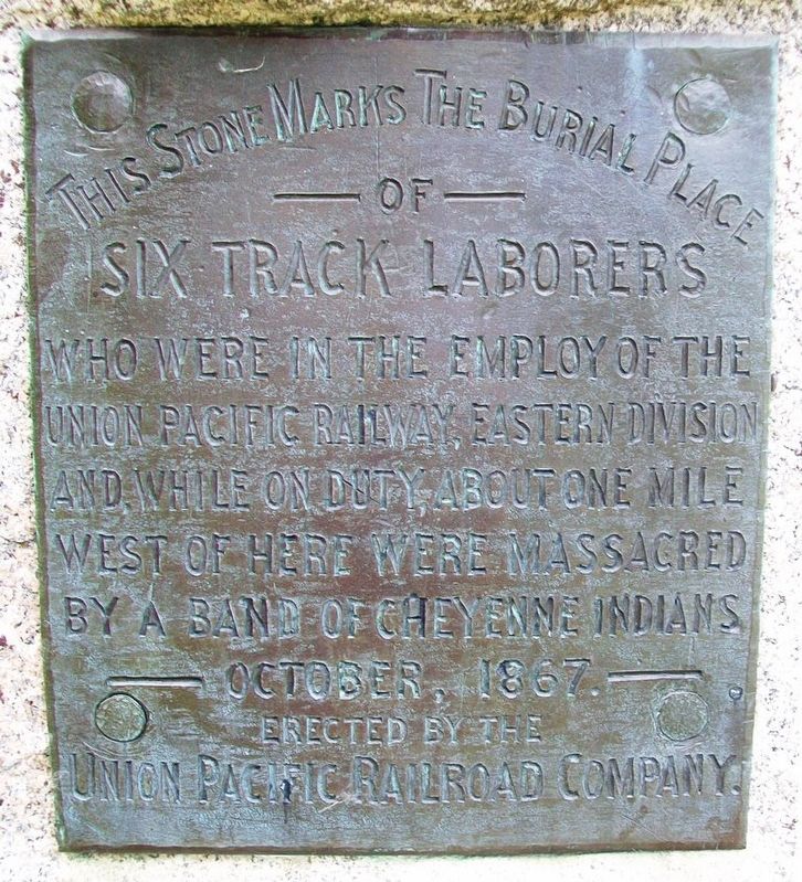 Union Pacific Employees Killed In Cheyenne Indian Raid Marker. Click for full size. Union Pacific Employees Killed In Cheyenne Indian Raid Marker image. Click for full size.