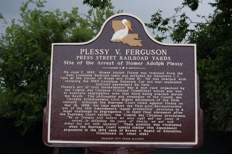 Plessy V. Ferguson Marker image. Click for full size.
