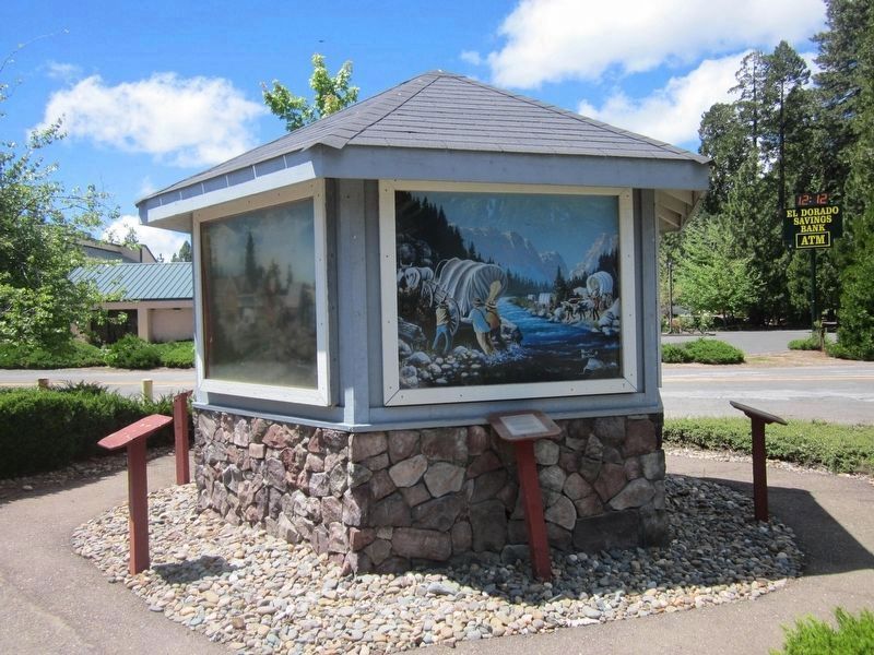 The Mormon Emigrant Trail Marker and Painting Depicting the Event. Click for full size. The Mormon Emigrant Trail Marker and Painting Depicting the Event image. Click for full size.