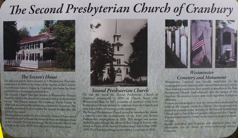 The Second Presbyterian Church of Cranbury Marker image. Click for full size.