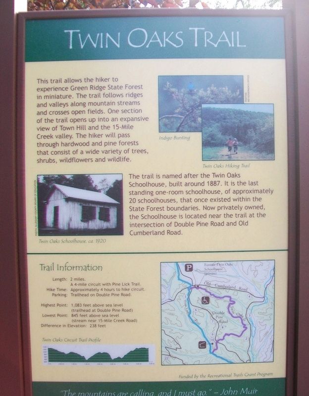 Twin Oaks Trail Marker image. Click for full size.