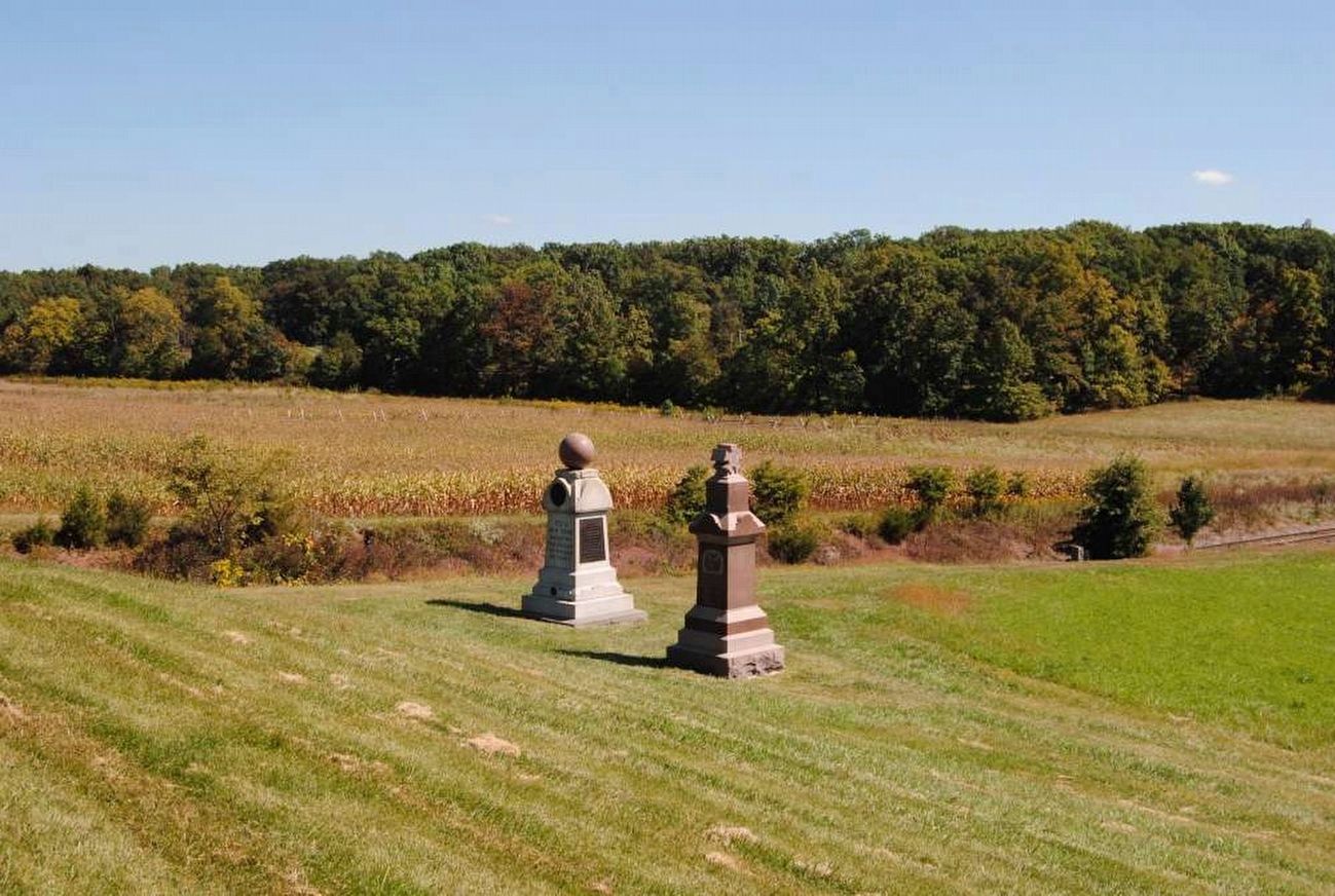 6th Wisconsin Volunteers Monument (Right)<br>Railroad Cut in Background. Click for full size. 6th Wisconsin Volunteers Monument (Right)<br>Railroad Cut in Background image. Click for full size.