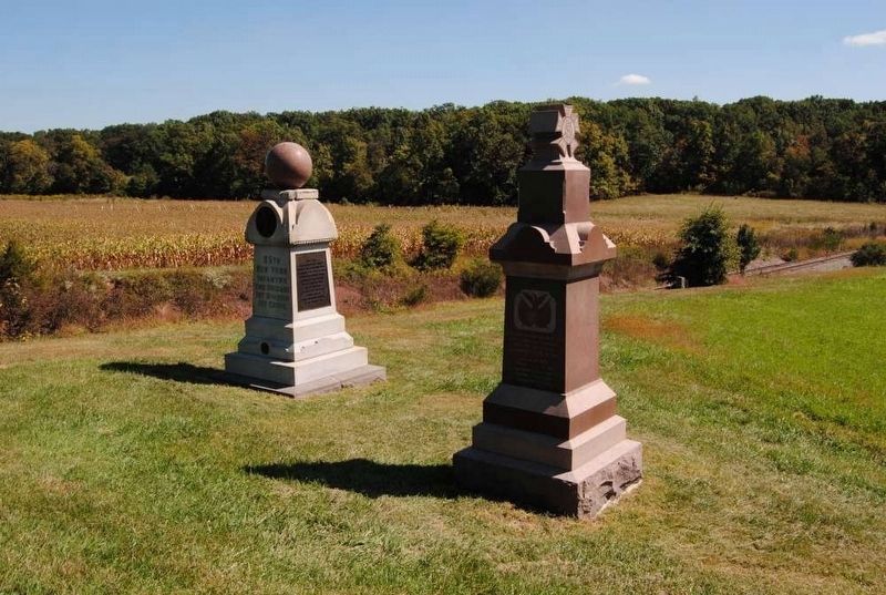 95th New York Infantry Monument (Left)<br>Railroad Cut in Background. Click for full size. 95th New York Infantry Monument (Left)<br>Railroad Cut in Background image. Click for full size.