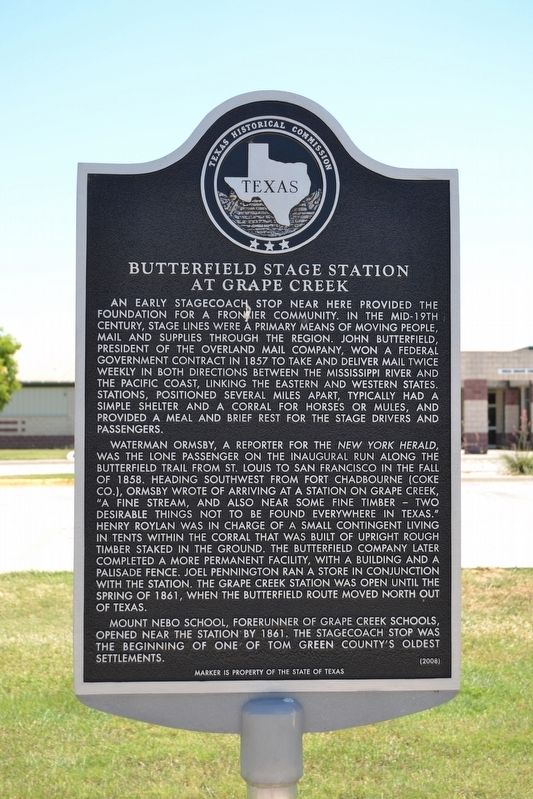 Butterfield Stage Station at Grape Creek Marker image. Click for full size.