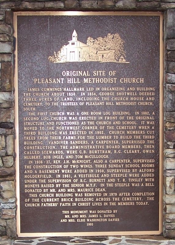 Original Site of Pleasant Hill Methodist Church Marker image. Click for full size.