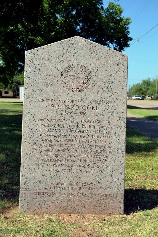 County Named for Texas Confederate Richard Coke Marker image. Click for full size.